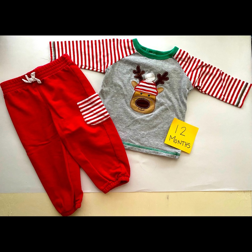 Baby Toddler Winter Christmas and Holiday Reindeer Outfit Size 12 Months